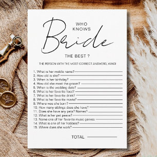 Who knows The Bride Best Modern Bridal Shower Game Invitation