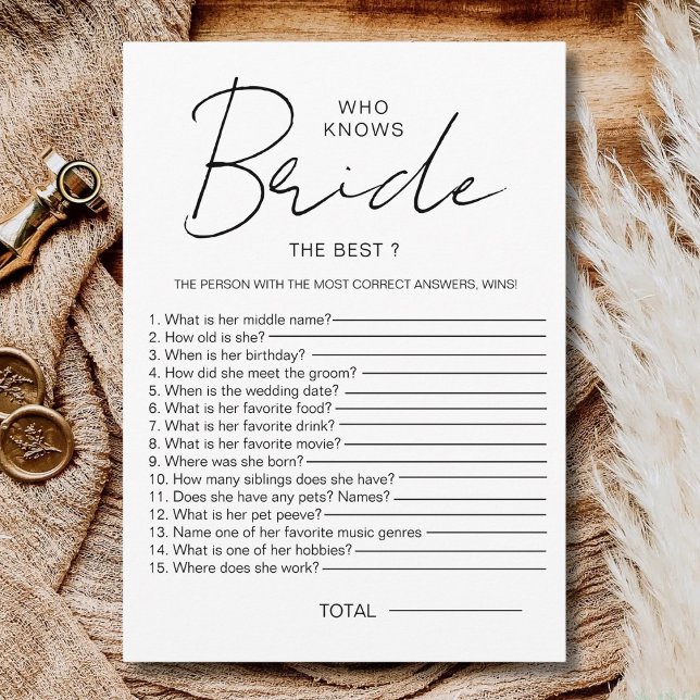 Who knows The Bride Best Modern Bridal Shower Game Invitation (Creator Uploaded)