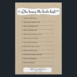 Who knows the bride best shower game, kraft 3966p flyer<br><div class="desc">This two-sided game sheet can be personalized by adding the bride's name and shower date.  This neutral kraft design will coordinate nicely with many different bridal shower themes.  More of this design available in our shop.</div>