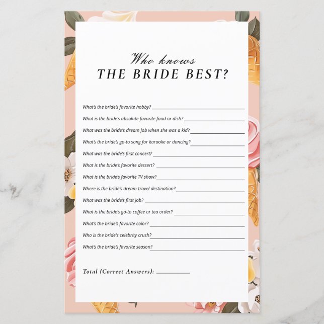 Who Knows The Bride Scooped Up Bridal Shower Game (Front)