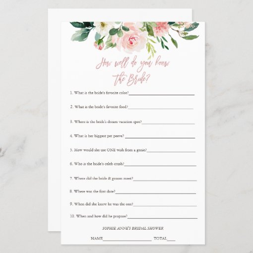 Who Knows The Bride The Best Bridal Shower Game | Zazzle