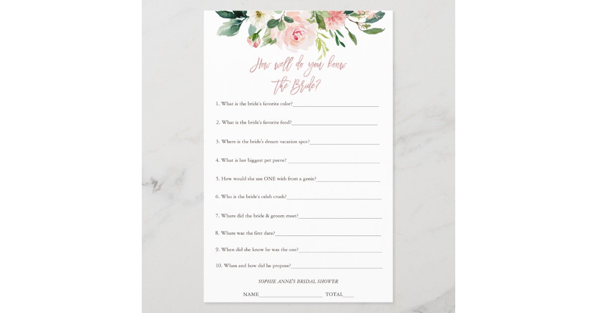 Who Knows The Bride The Best Bridal Shower Game Zazzle Com