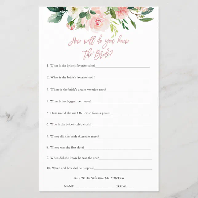 Who Knows The Bride The Best Bridal Shower Game Zazzle 