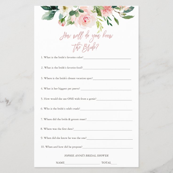 Who Knows The Bride The Best Bridal Shower Game | Zazzle