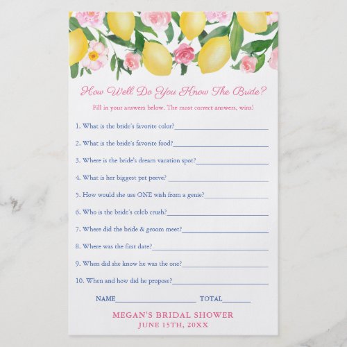 Who Knows The Bride The Best Shower Quiz Game Card Flyer