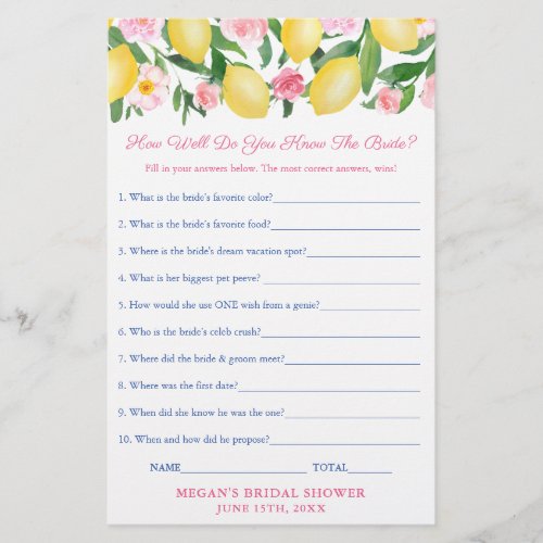 Who Knows The Bride The Best Shower Quiz Game Card Flyer