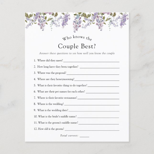 Who Knows the Couple Best Bridal Shower Game (Front)
