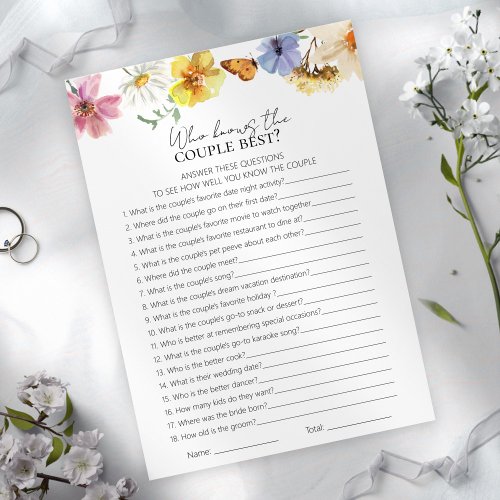 Who Knows The Couple Best Bridal Shower Game Card