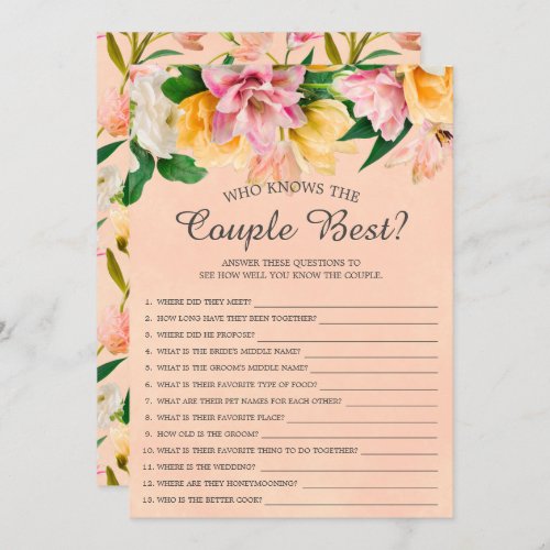 Who Knows the Couple Best Bridal Shower Game Invit Invitation