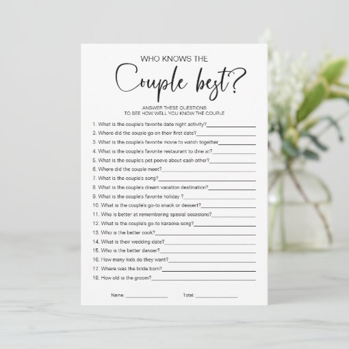 Who Knows The Couple Best Bridal Shower Game Invitation | Zazzle