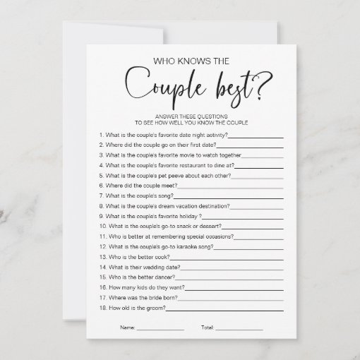 Who Knows The Couple Best Bridal Shower Game Invitation | Zazzle