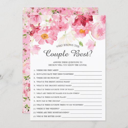 Who Knows the Couple Best Bridal Shower Game Invitation
