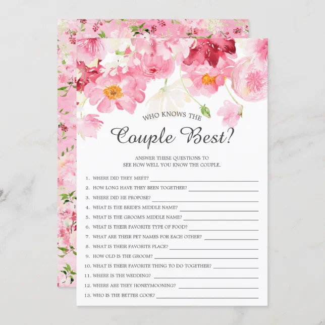 Who Knows the Couple Best Bridal Shower Game Invitation | Zazzle