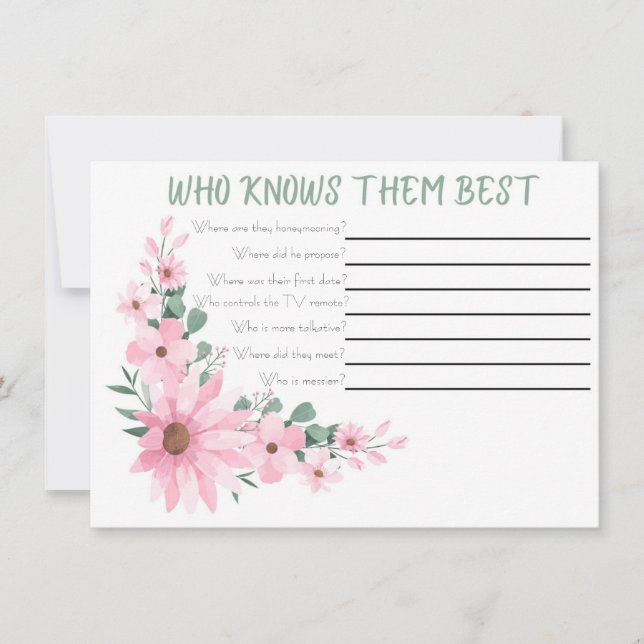 Who Knows The Couple Best Bridal Shower Game Note Card (Front)