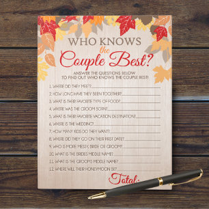 Who Knows The Couple Best Fall Bridal Game Pack Notepad