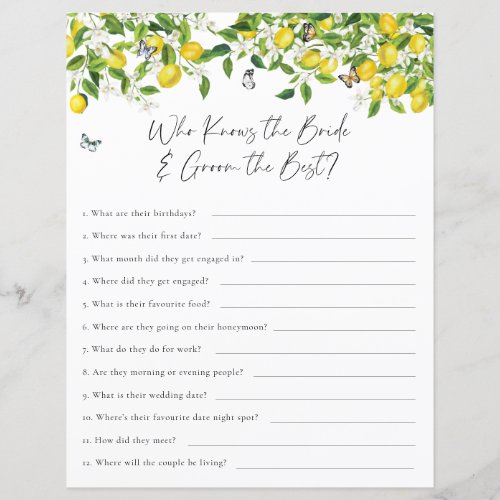 Who Knows the Couple Best Lemon Bridal Shower Game