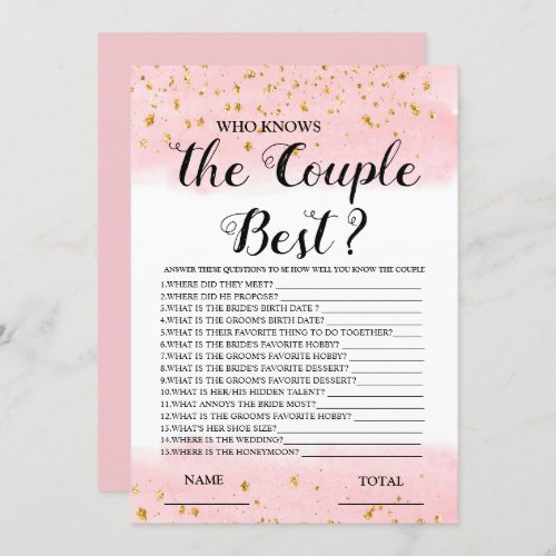 Who knows the Couple best Pink Bridal Game Invitation