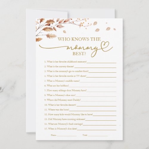 Who Knows the Mommy Best Fall Baby Shower Game Invitation