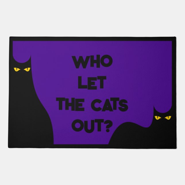 Who Let The Cats Out Funny Black Cat Glowing Eyes Doormat (Front)