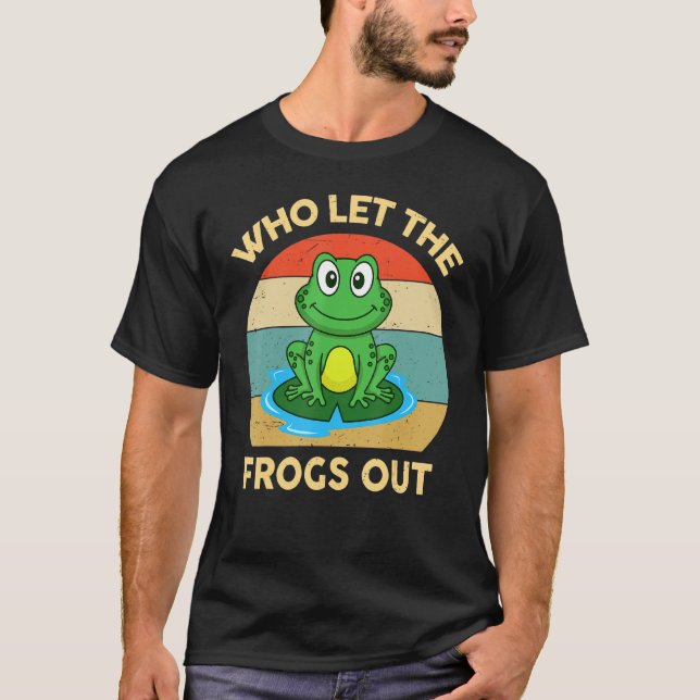 Who Let The Frogs Out Retro Kids Toddler Boy Cute  T-Shirt (Front)