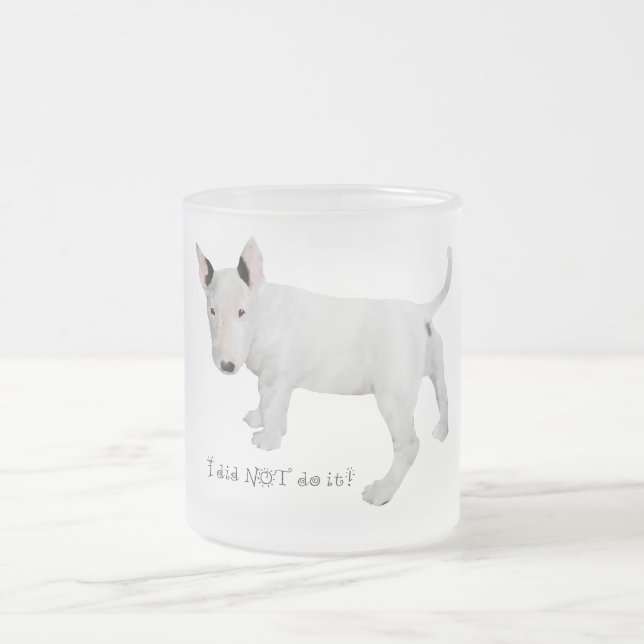 Who, me?  Bull Terrier Puppy Frosted Glass Coffee Mug (Center)