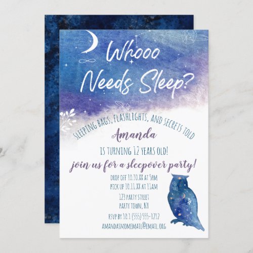 Who Needs Sleep Night Owl Sleepover Invitation