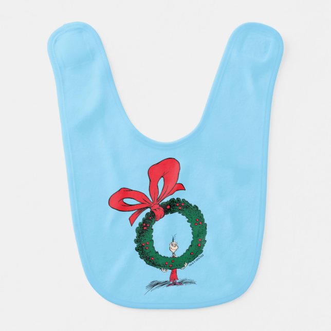 Who Peeking Through Christmas Wreath Baby Bib (Front)