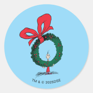 Who Peeking Through Christmas Wreath Classic Round Sticker
