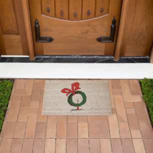 Who Peeking Through Christmas Wreath Fiber Doormat