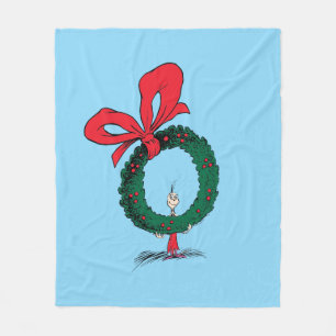 Who Peeking Through Christmas Wreath Fleece Blanket