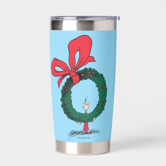 Who Peeking Through Christmas Wreath Insulated Tumbler (Left)