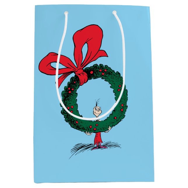 Who Peeking Through Christmas Wreath Medium Gift Bag (Front)