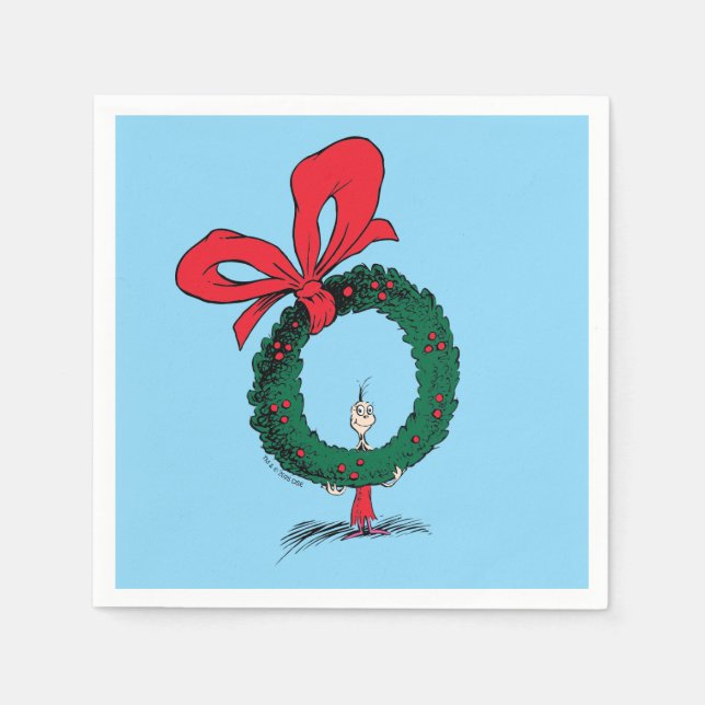 Who Peeking Through Christmas Wreath Napkins (Front)