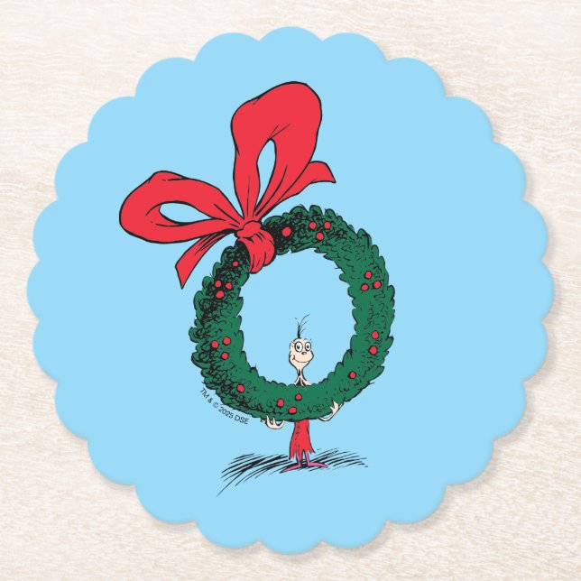 Who Peeking Through Christmas Wreath Paper Coaster (Front)