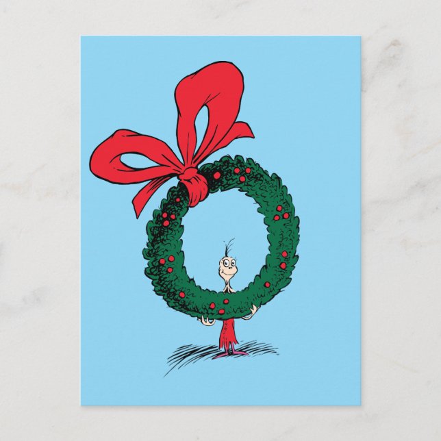 Who Peeking Through Christmas Wreath Postcard (Front)