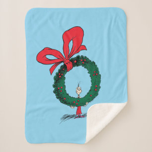 Who Peeking Through Christmas Wreath Sherpa Blanket