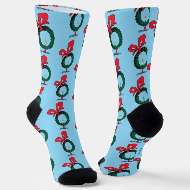 Who Peeking Through Christmas Wreath Socks (Angled)