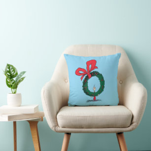 Who Peeking Through Christmas Wreath Throw Pillow