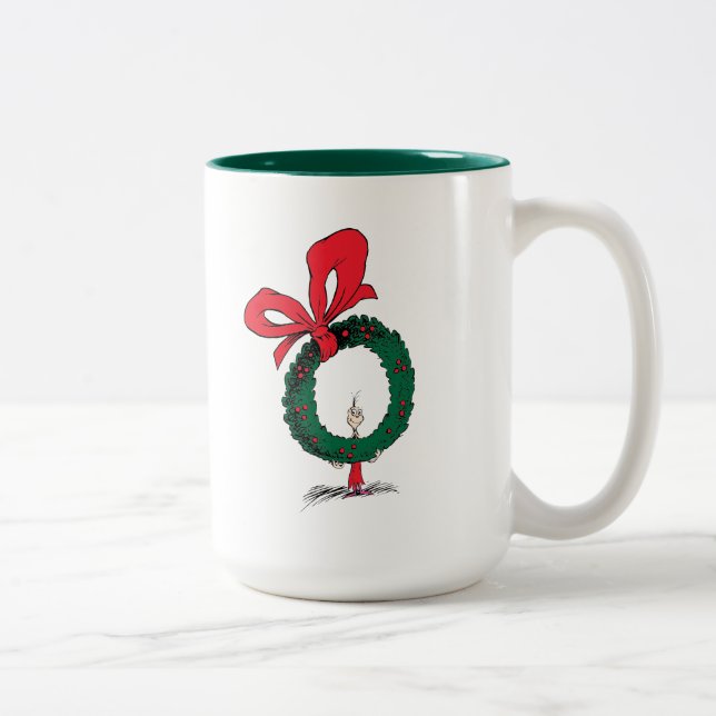 Who Peeking Through Christmas Wreath Two-Tone Coffee Mug (Right)