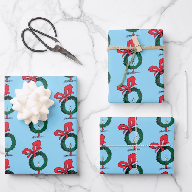Who Peeking Through Christmas Wreath Wrapping Paper Sheets (Front)