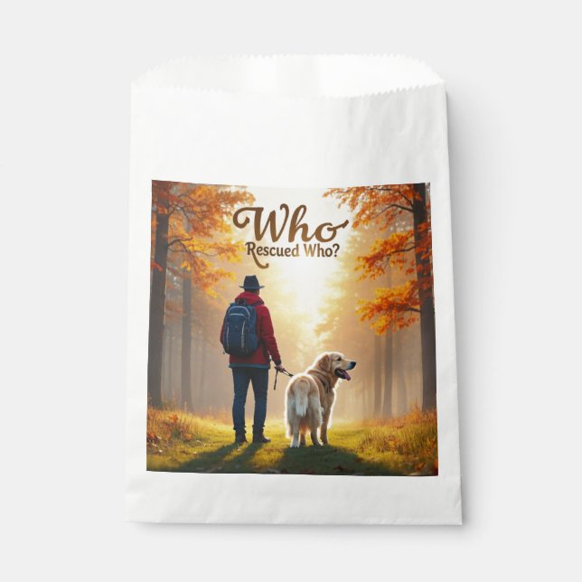 Who Rescued Who - Man golden retriever hike Favor Bag (Front)