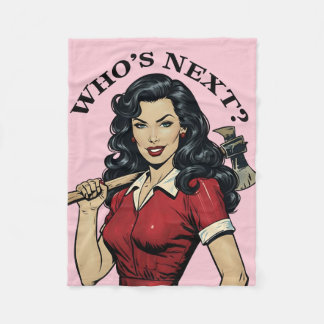 “Who’s Next?” Vintage Killer Housewife Pink Throw Fleece Blanket