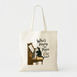 Who’s Playing the Piano at 2 AM? Funny Tuxedo Cat Tote Bag