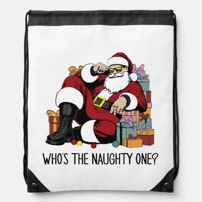 Who s the Naughty one Drawstring Bag (Front)
