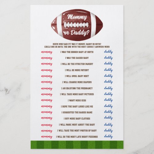 Who Said It American Football Baby Shower Game Flyer