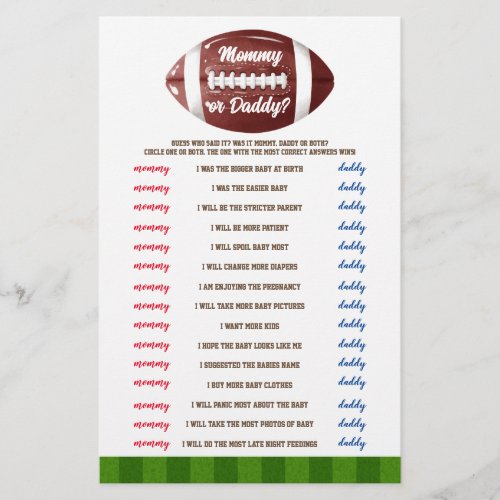 Who Said It American Football Baby Shower Game Flyer