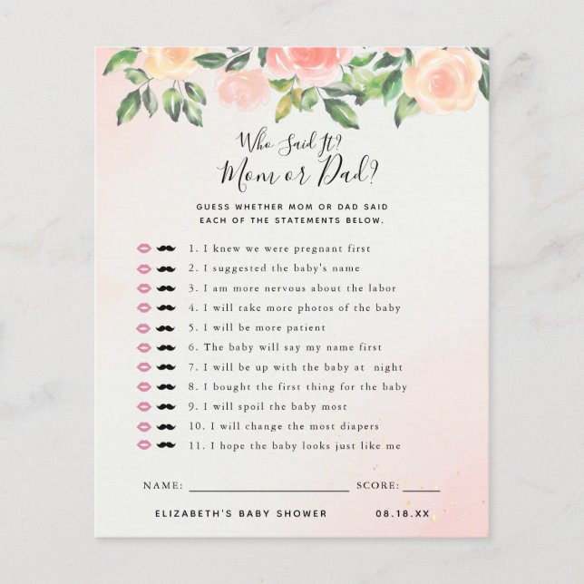 Who Said It | Baby Shower Game (Front)