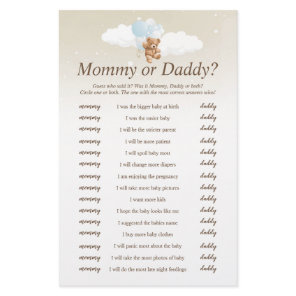 Who Said It Blue Teddy Bear Baby Shower Game Flyer