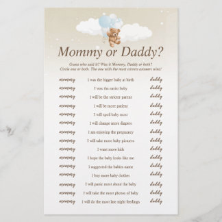 Who Said It Blue Teddy Bear Baby Shower Game Flyer