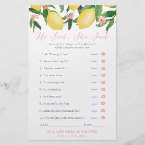 Who Said It Bride Groom Bridal Shower Game Card Flyer